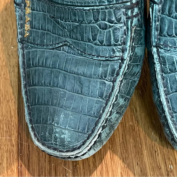 Prada Green Crocodile Embossed Leather Penny Loafer Size EU 37 = US 7 - Picture 12 of 12